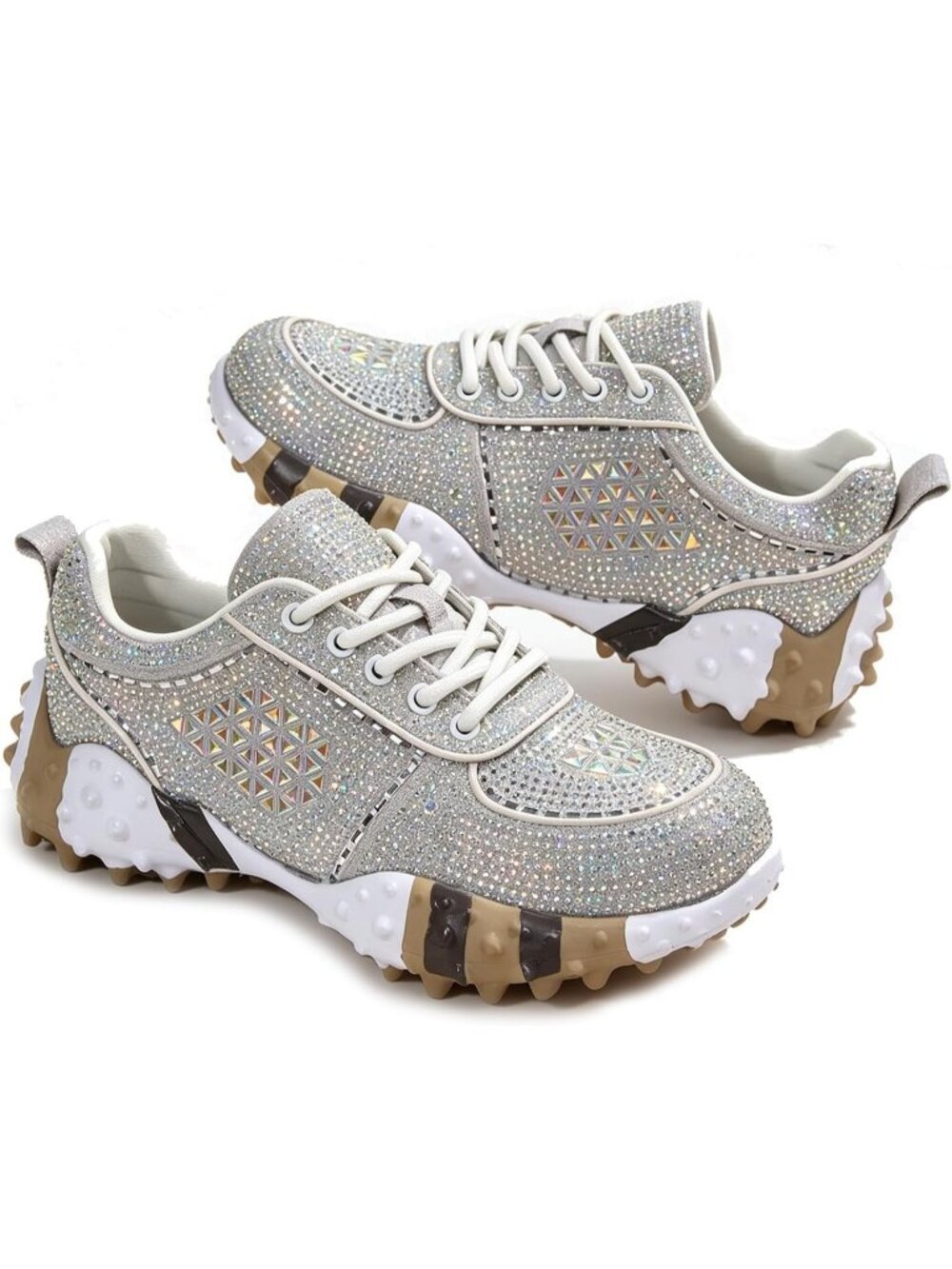Women's White Fashion Bling Rhinestone Glitter Chunky Comfort Casual Sneakers